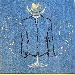 Artist Signed Original Painting, Blue, Cowboy motif, western shirt and hat